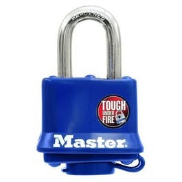 Master Lock, 1-1/2 In. Keyed Laminated Padlock, Blue Weatherproof Cover