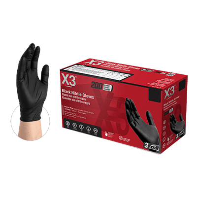 AMMEX, AMMEX X3 200 XXL Black 200 Nitrile Powder Free Gloves