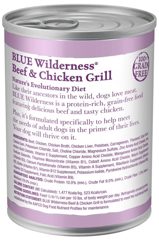 Blue Buffalo, Blue Buffalo Wilderness Grain Free Beef & Chicken Canned Dog Food