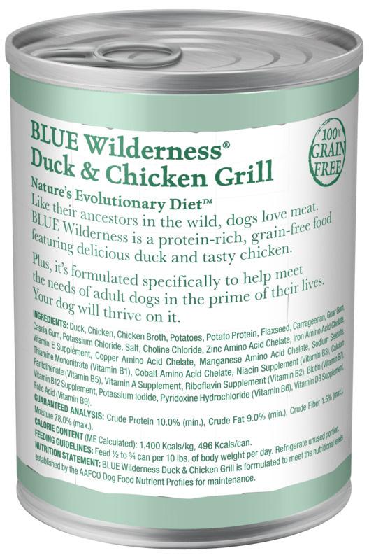 Blue Buffalo, Blue Buffalo Wilderness Grain Free Duck and Chicken Grill Canned Dog Food