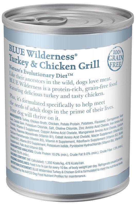 Blue Buffalo, Blue Buffalo Wilderness Turkey & Chicken Grill Canned Dog Food