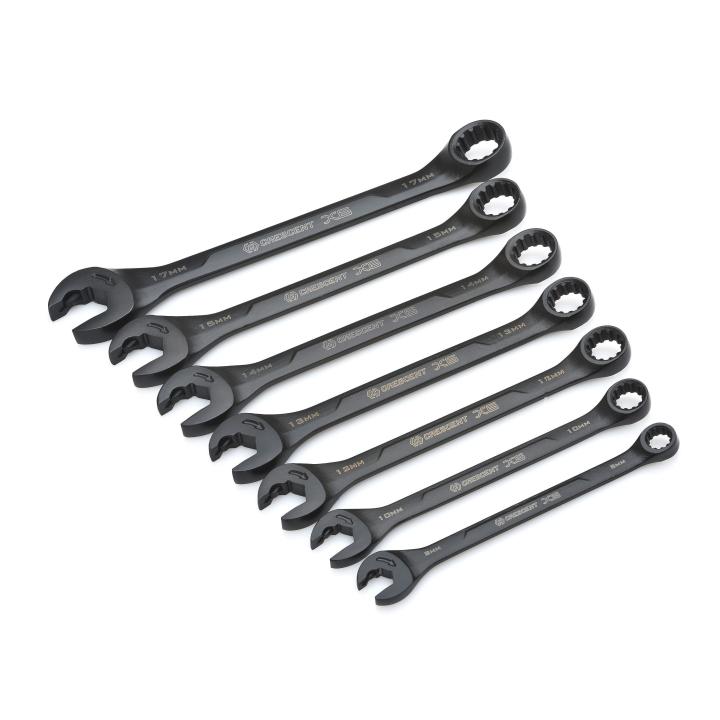 Crescent, Crescent 7 Pc. X6™ Black Oxide Spline Open End Ratcheting Combination Metric Wrench Set