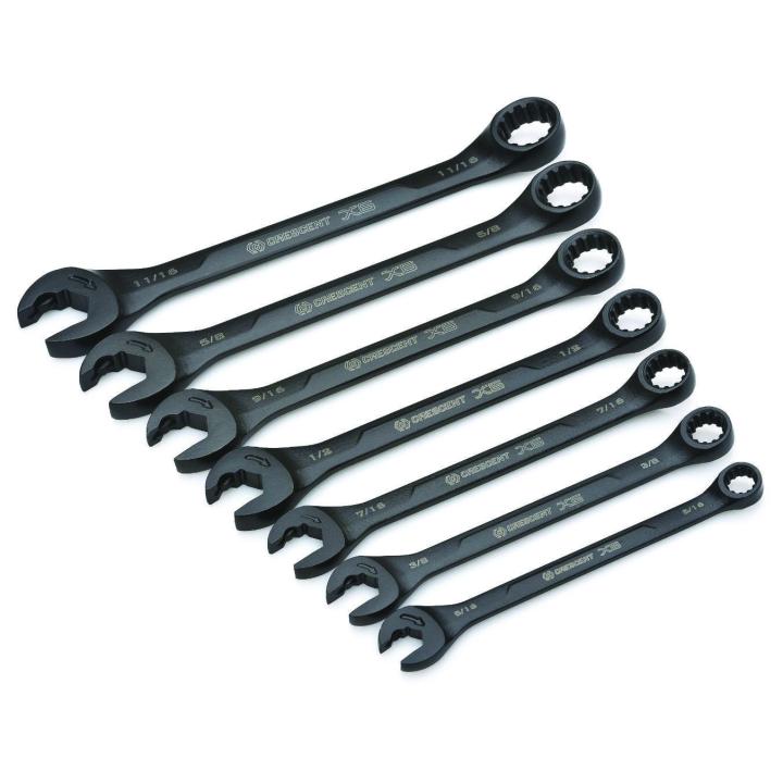 Crescent, Crescent 7 Pc. X6™ Black Oxide Spline Open End Ratcheting Combination SAE Wrench Set