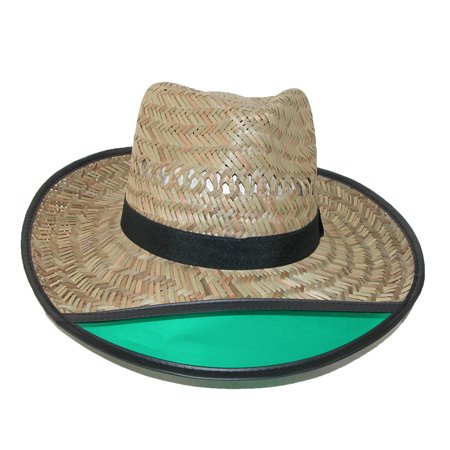 Dorfman Pacific, Dorfman Pacific Unisex Straw Visor Outback Hat with Green Sunshade