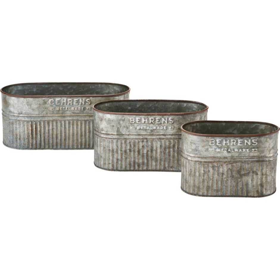 Behrens, EMBOSSED AGED GALV. NESTING OVAL TUBS