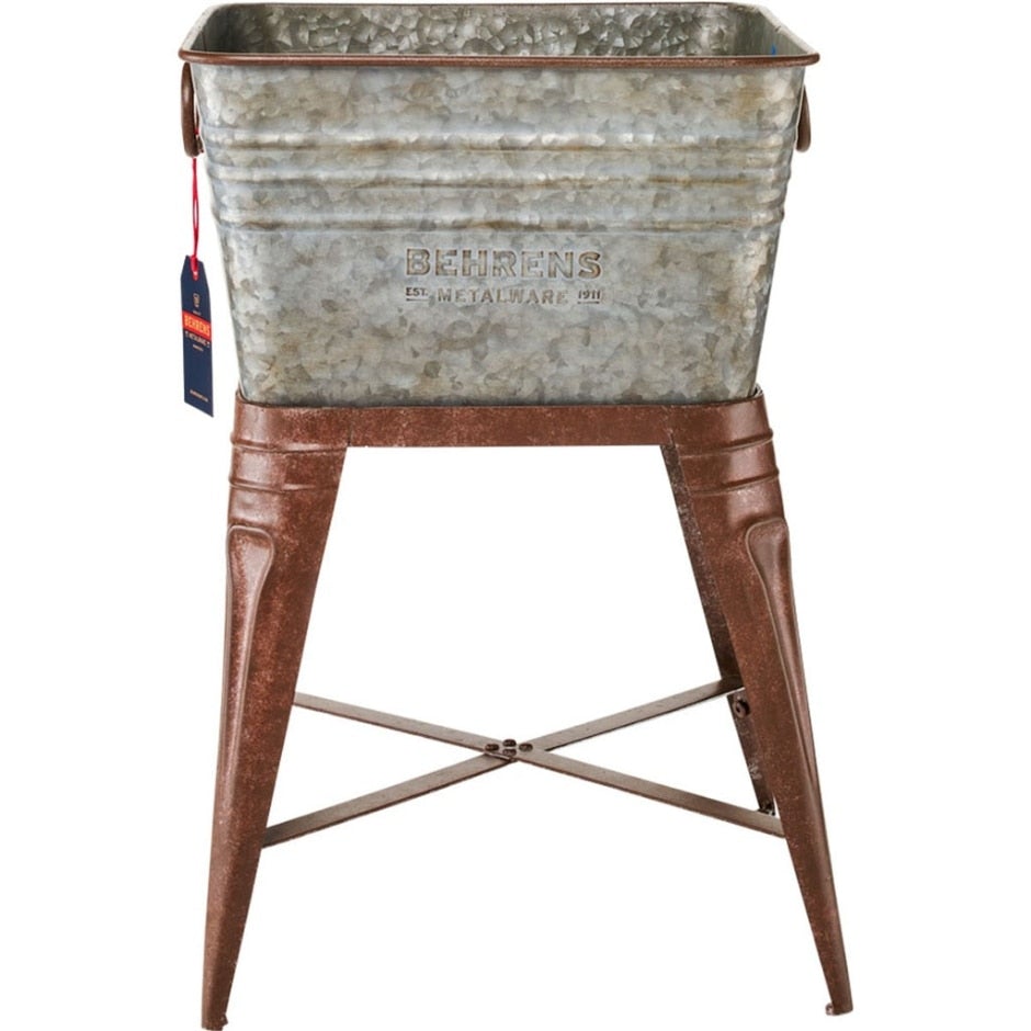 Behrens, EMBOSSED AGED GALVANIZED SQUARE TUB W/STAND