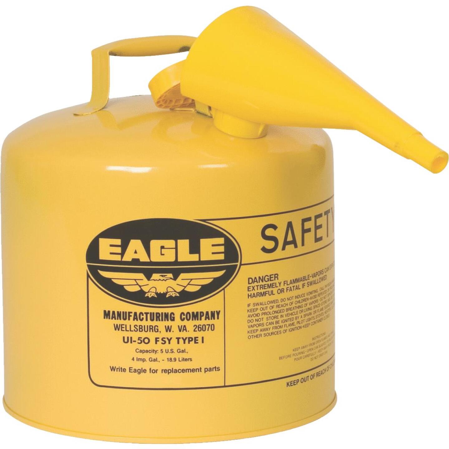 Eagle, Eagle 5 Gal. Type I Galvanized Steel Gasoline Safety Fuel Can, Yellow