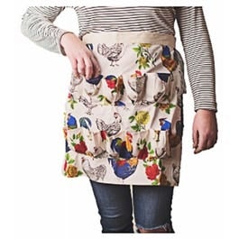 Fluffy Layers, Egg Collecting Apron, Half Body, Bright Rooster Print