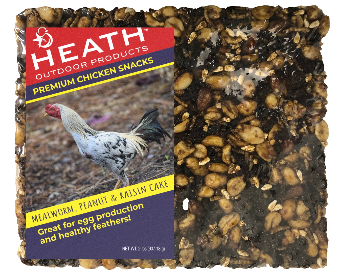 Heath Outdoor Products, Heath Chicken Snack 2-Pound Seed Cake with Mealworms, Peanuts & Raisins