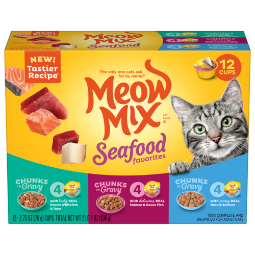 Meow Mix, Meow Mix Chunks in Gravy Seafood Favorites Variety Pack