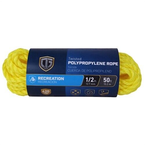 MIBRO, Mibro Kingcord Polypropylene Twisted Rope Yellow 1/2 in x 50 ft,