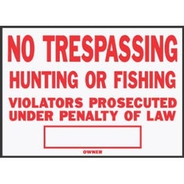 Hy-Ko, "No Trespassing/ Hunting" Sign, Red/ White Aluminum, 10 x 14-In.