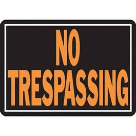 Hy-Ko, "No Trespassing" Sign, Hy-Glo Orange & Black Aluminum, 10 x 14-In.