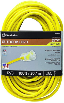 Coleman Cable, OUTDOOR CORD 12/3 100 FT SJTW YEL LT