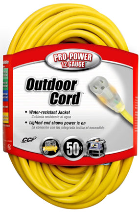 Coleman Cable, OUTDOOR CORD 50 FT 12/3 SJTW YELLOW