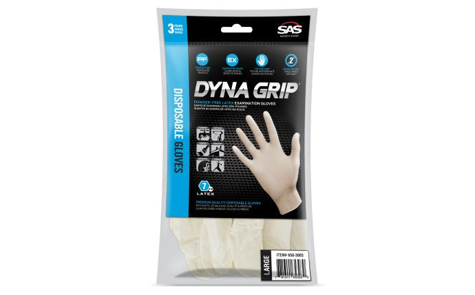 SAS Safety, SAS Safety Dyna Grip Powder-Free Exam Grade Latex Gloves - 7 Mil - 3PK
