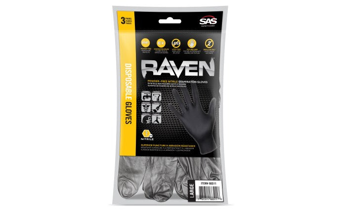SAS Safety, SAS Safety Raven Powder-Free Nitrile Exam Grade Disposable Gloves - 7 Mil - 3PK - XL