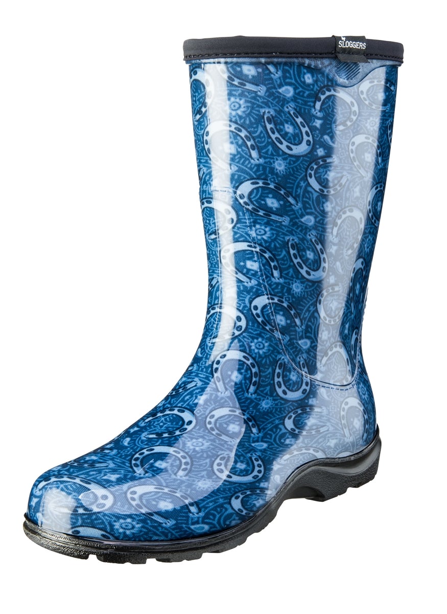 Sloggers, Sloggers Women's Rain & Garden Boot Horseshoe Paisley Blue Design