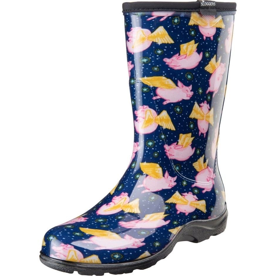 Sloggers, Sloggers Women's Rain & Garden Boot When Pigs Fly Midnight Blue Design