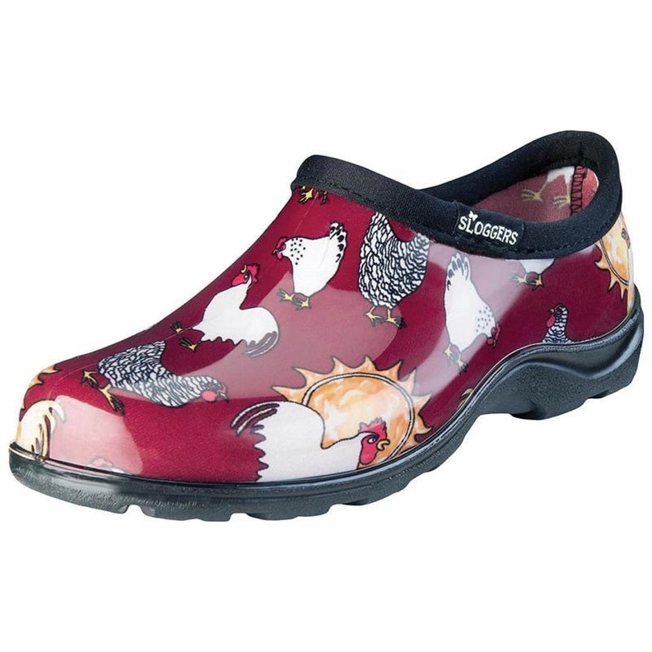 Sloggers, Sloggers Women’s Waterproof Comfort Shoes Barn Red Chicken Design