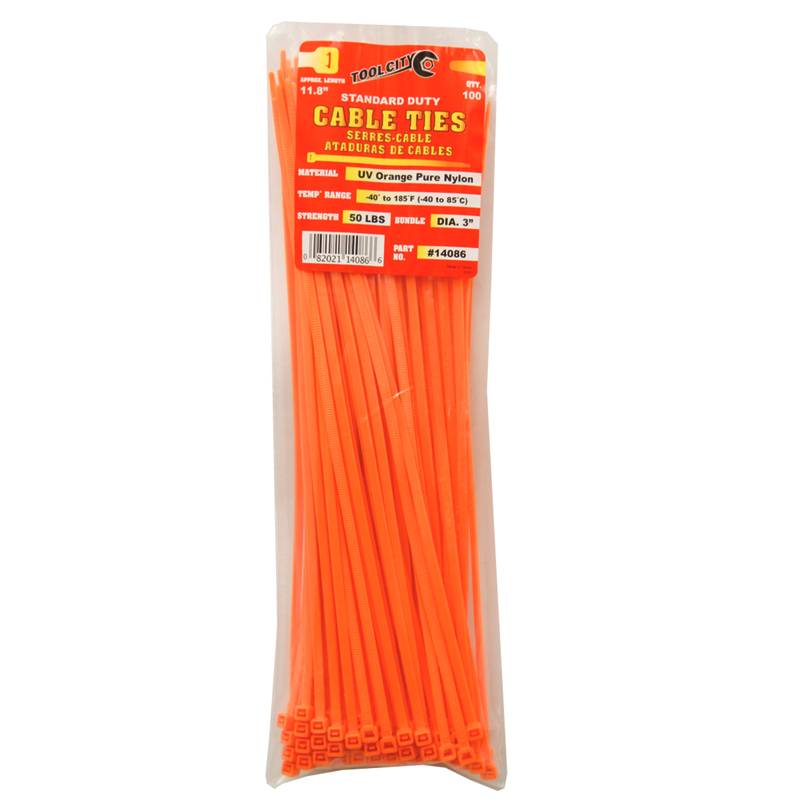 Tool City, Tool City 11.8 in. L Orange Cable Tie 100 Pack