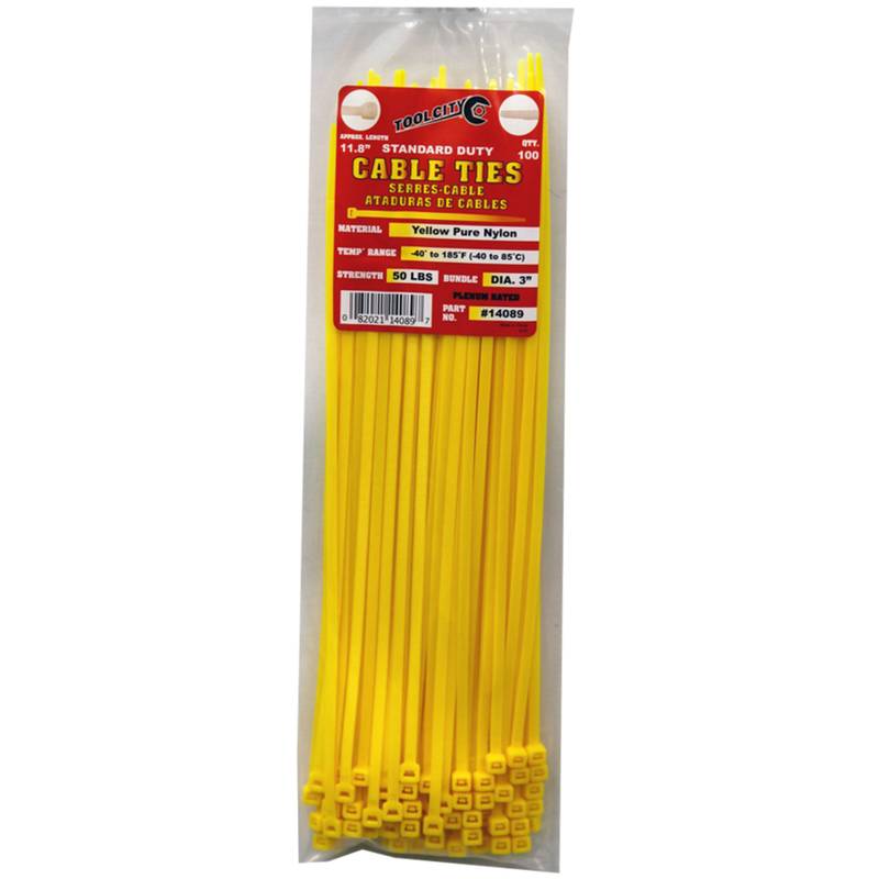 Tool City, Tool City 11.8 in. L Yellow Cable Tie 100 Pack
