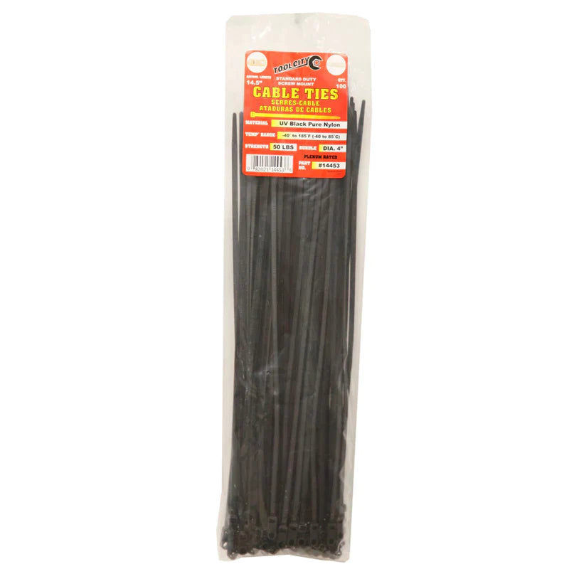 Tool City, Tool City 14.5 In. L Black Cable Tie 50LB SD SCREW MOUNT 100 Pack
