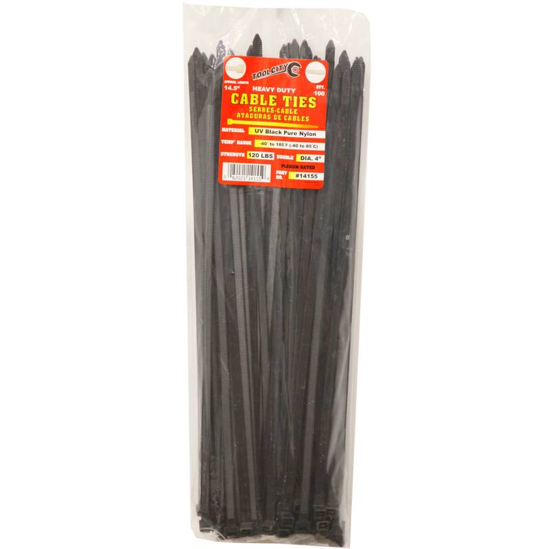 Tool City, Tool City 14.5 in. L Black Cable Tie 120LB HD 100 Pack
