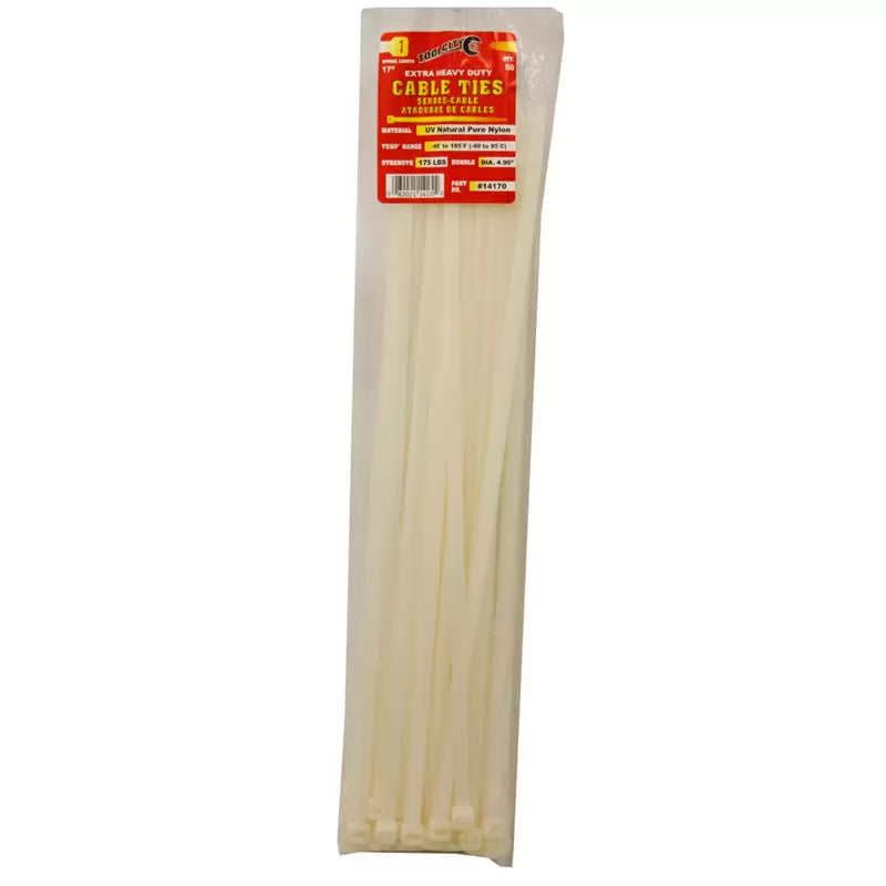 Tool City, Tool City 17" Extra Heavy Duty White Cable Tie 50 Pack