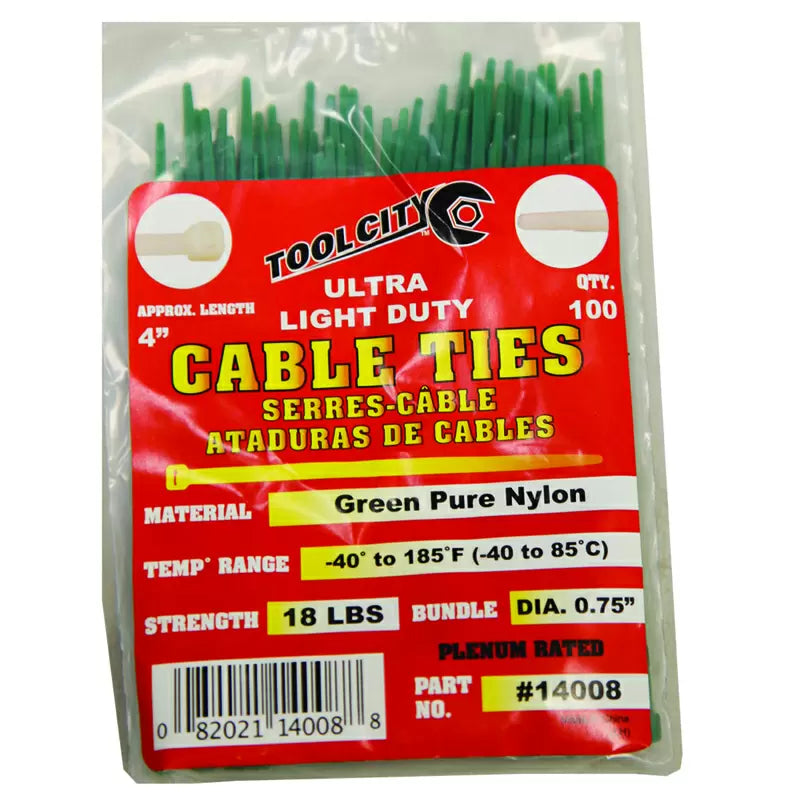 Tool City, Tool City 4 in. L Green Cable Tie 100 Pack
