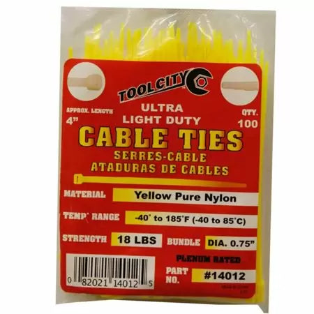 Tool City, Tool City 4 in. L Yellow Cable Tie 100 Pack