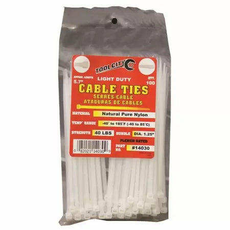 Tool City, Tool City 5.7 in. L White Cable Tie 100 Pack