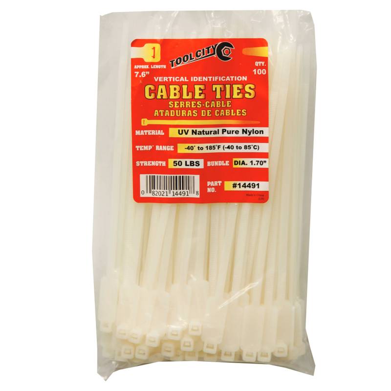 Tool City, Tool City 7.6 In. L White Cable Tie 100 Pack