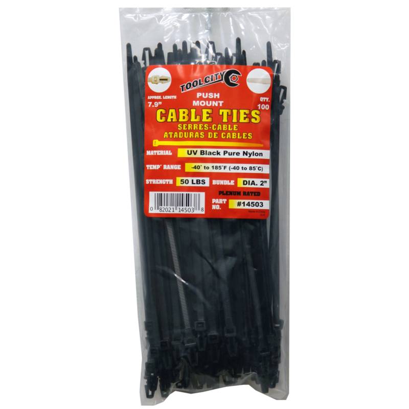 Tool City, Tool City 7.9 In. L Black Cable Tie 50LB PUSH MOUNT 100 Pack