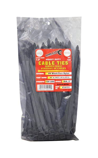 Tool City, Tool City 7.9 in. L Black Cable Tie 120LB Heavy Duty 100 Pack