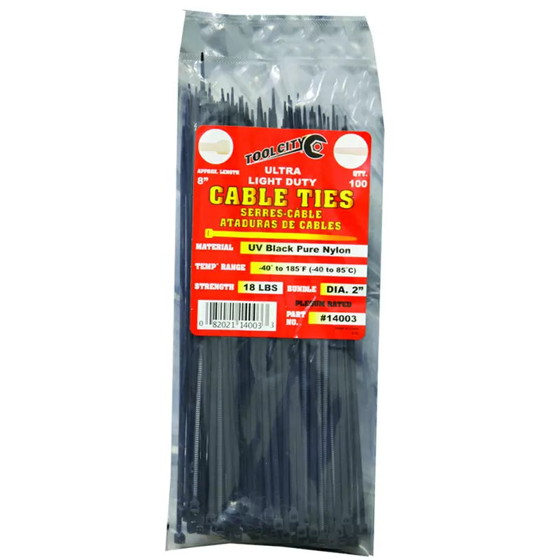 Tool City, Tool City 8 in. L Black Cable Tie 100 Pack