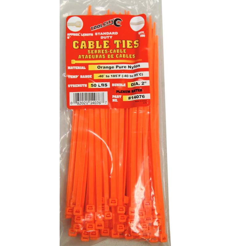 Tool City, Tool City 8 in. L Orange Cable Tie 100 Pack