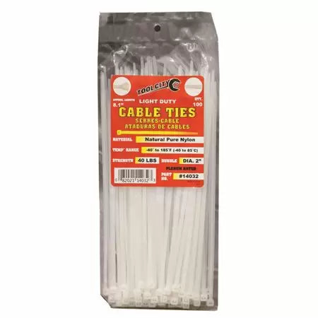 Tool City, Tool City 8 in. L White Cable Tie 100 Pack