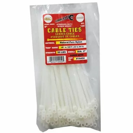 Tool City, Tool City 8 in. L White Cable Tie 50 # 100 Pack