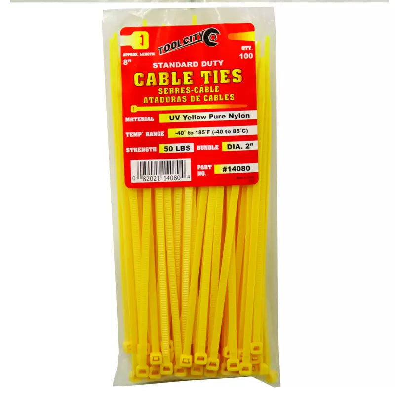 Tool City, Tool City 8 in. L Yellow Cable Tie 100 Pack
