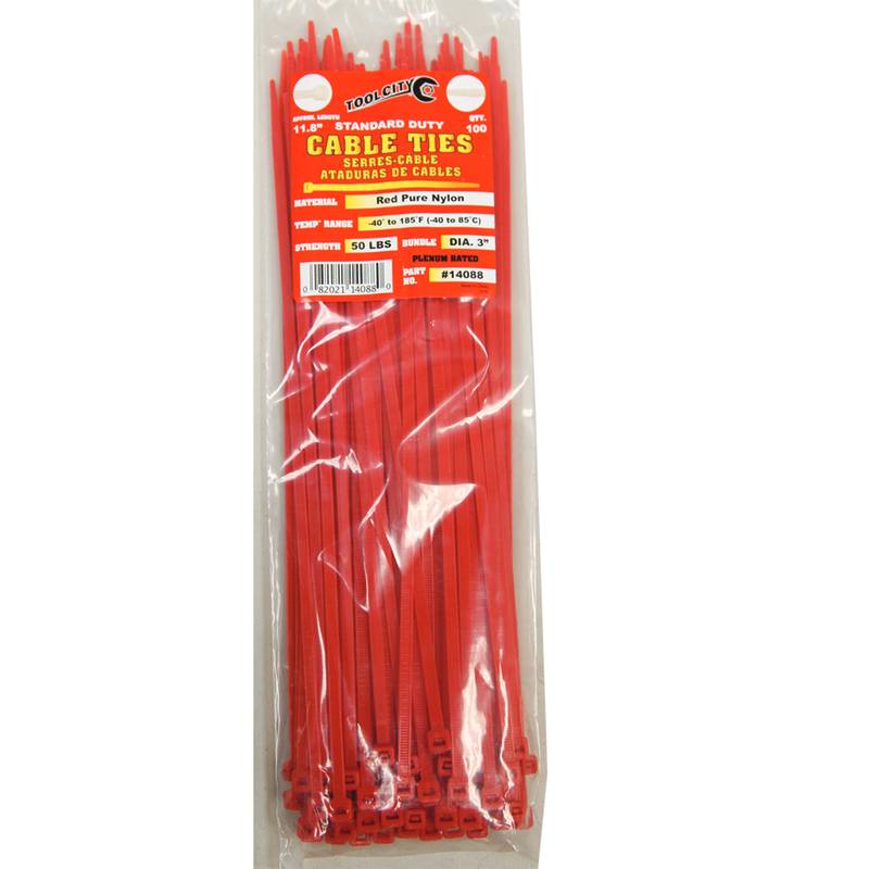 Tool City, Tool City Cable Tie Red 11.8" 100 Pack